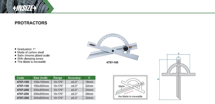 INSIZE 4797-150 Protractor, 10-170°, 150x300mm - photo 2