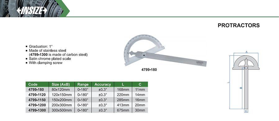 INSIZE 4799-1300 Protractor, 0-180°, 300x500mm - photo 2