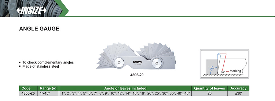 INSIZE 4806-20 Angle Gauge 1-45 Degrees - photo 2