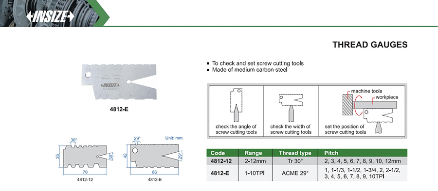 INSIZE 4812-E Thread Gauge ACME 29° 1-10TPI - photo 2