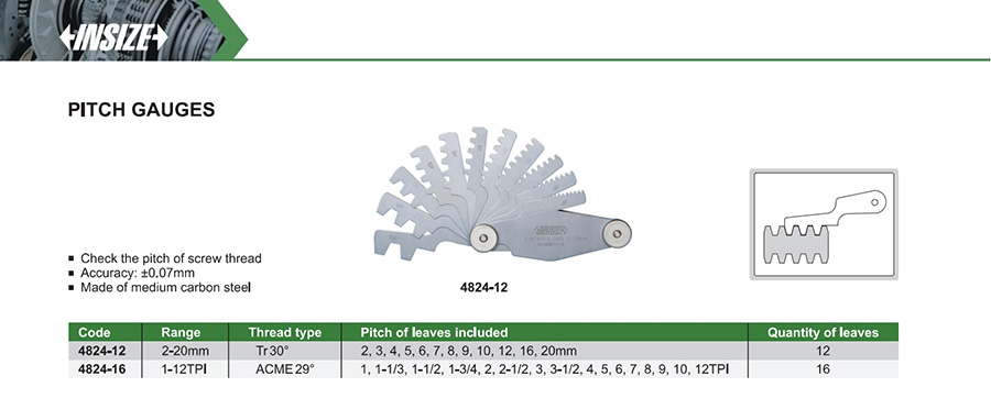 INSIZE 4824-12 Pitch Gauge 2-20mm - photo 2