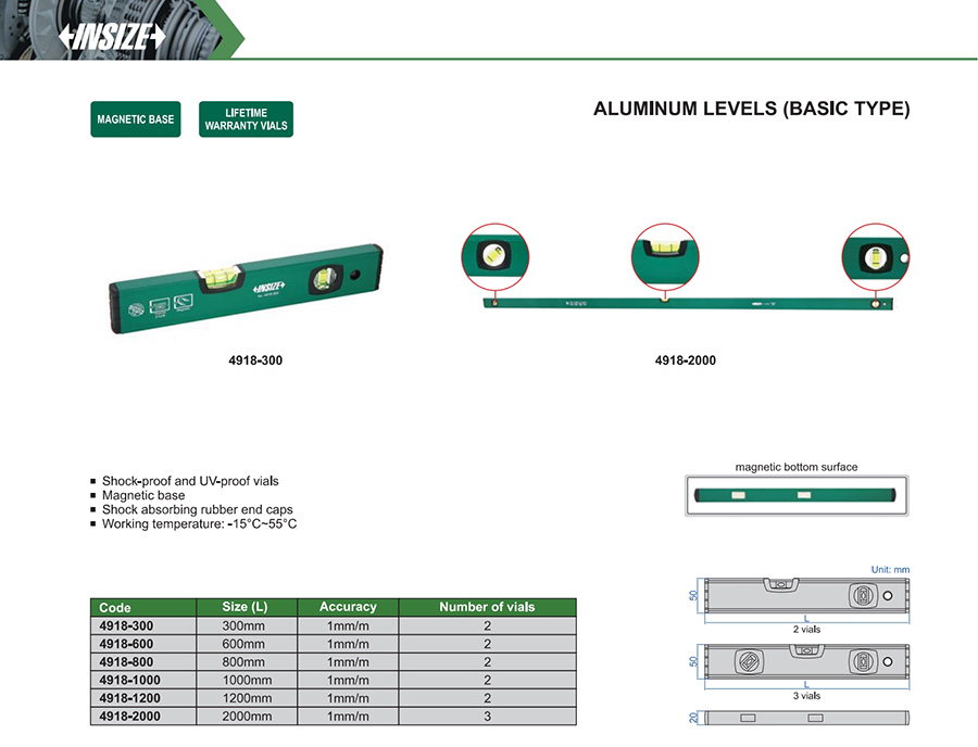 INSIZE 4918-600 Aluminum Level (Basic Type) 600 mm - photo 2