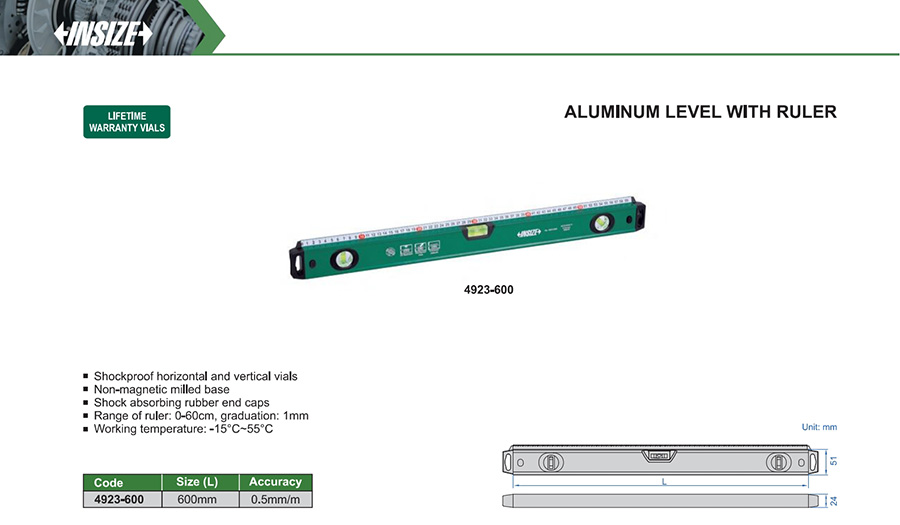 INSIZE 4923-600 Aluminum Level With Ruler 600mm - photo 2