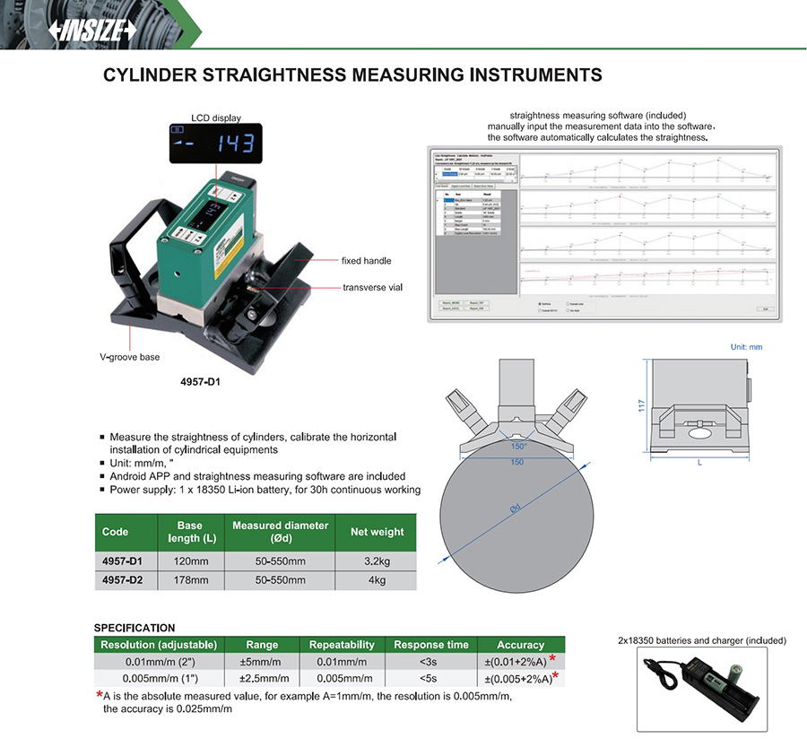 INSIZE 4957-D1 Cylinder Straightness Measuring Instrument, 50-550mm - photo 2
