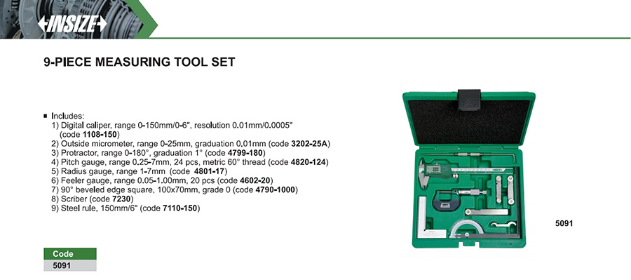 INSIZE 5091 9-Piece Measuring Tool Set - photo 2