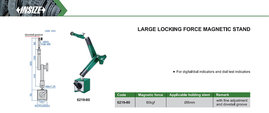INSIZE 6219-80 Large Locking Force Magnetic Stand 80kgf - photo 2