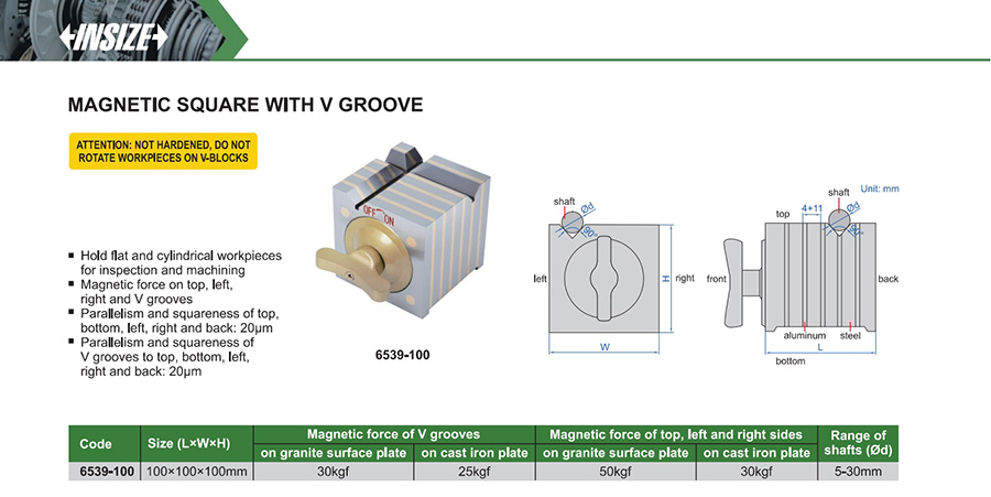 INSIZE 6539-100 Magnetic Square with V-Groove 100x100x100 mm - photo 2