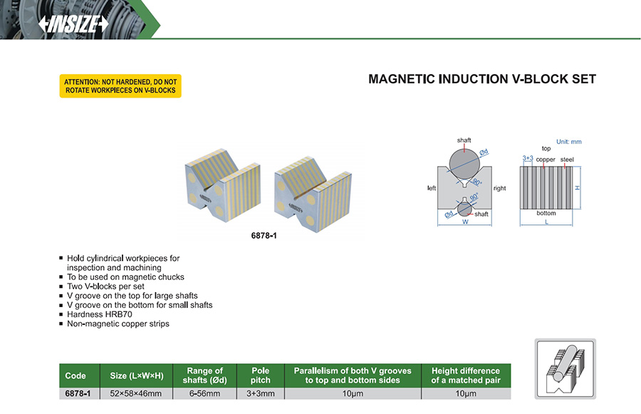 INSIZE 6878-1 Magnetic Induction V-Block Set 52x58x46 mm - photo 2