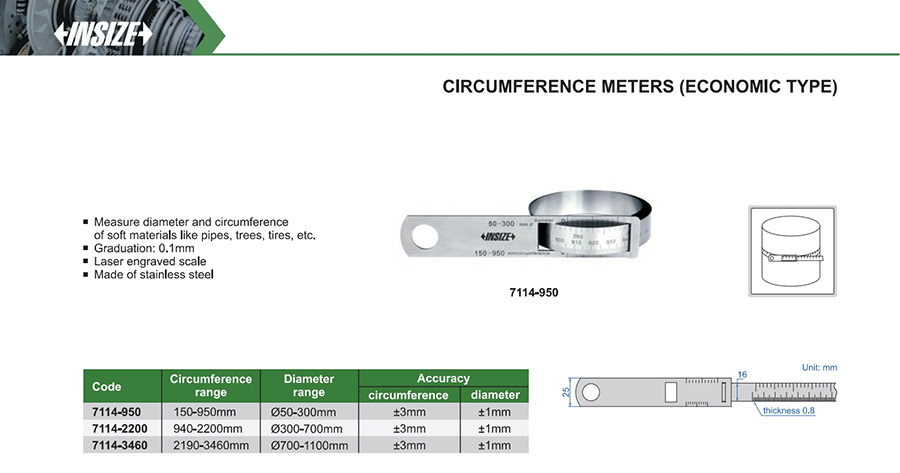 INSIZE 7114-3460 Circumference Meter (Economic Type), 2190-3460mm - photo 2