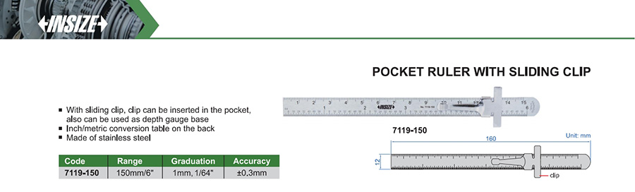INSIZE 7119-150 Pocket Ruler with Sliding Clip 150 mm - photo 2