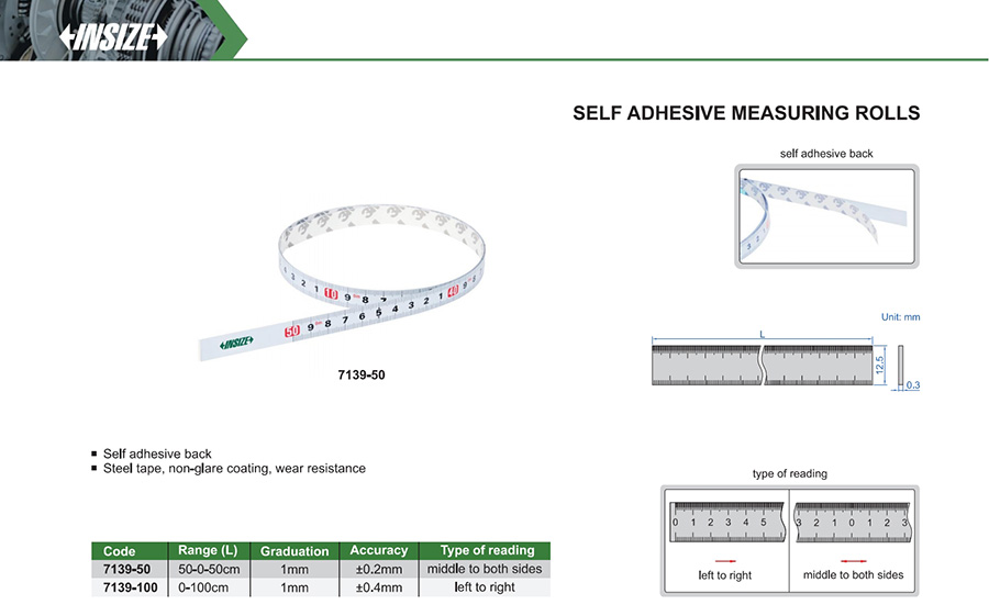 INSIZE 7139-100 Self-Adhesive Measuring Tape, 0-100cm - photo 2