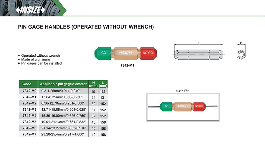 INSIZE 7342-M5 Pin Gauge Handle (Operated Without Wrench), Ø19.01-21.13mm - photo 2
