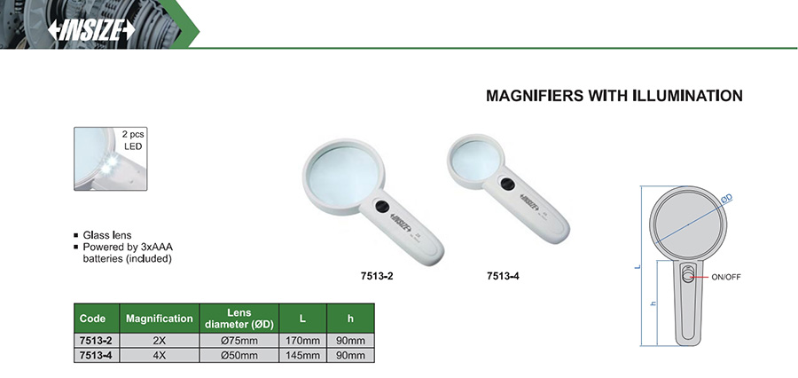 INSIZE 7513-4 Illuminated Magnifier 4X Diameter 50 mm - photo 2