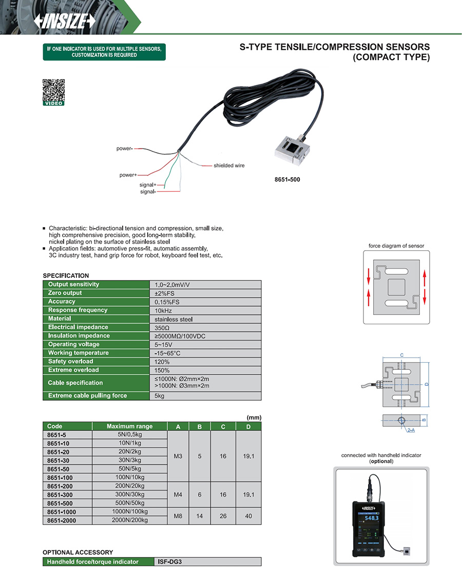 INSIZE 8651-10 Compact S-Type Tensile/Compression Sensor 10 N/1 kg - photo 2