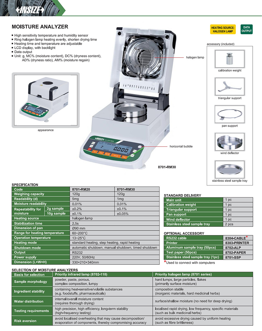 INSIZE 8701-RM30 Moisture Analyzer, 120 g / 1 mg - photo 2