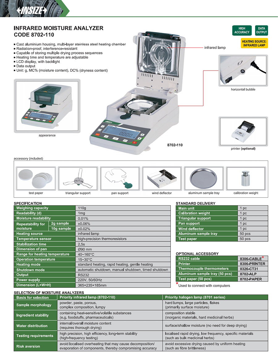 INSIZE 8702-110 Infrared Moisture Analyzer, 110 g / 1 mg - photo 2