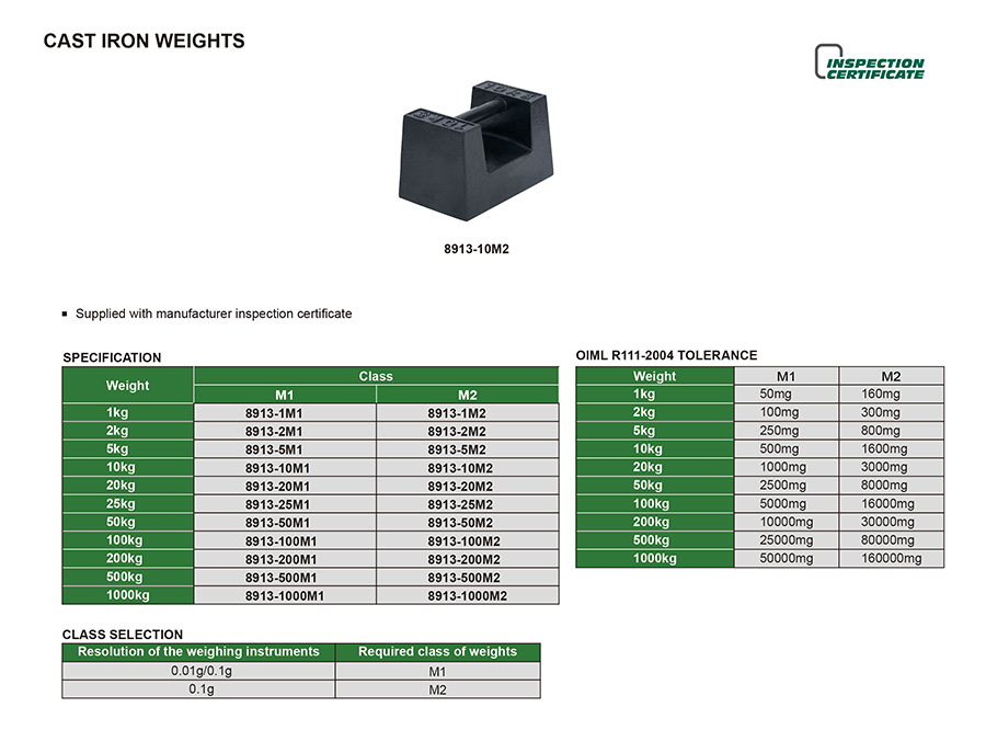 INSIZE 8913-2M1 Cast Iron Calibration Weight 2 kg Class M1 - photo 2