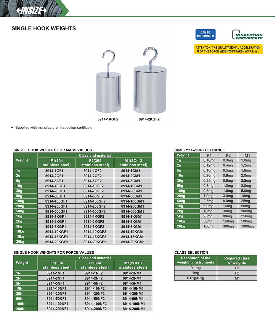 INSIZE 8914-15KGM1 Single Hook Calibration Weight, 15 kg, Class M1 - photo 2
