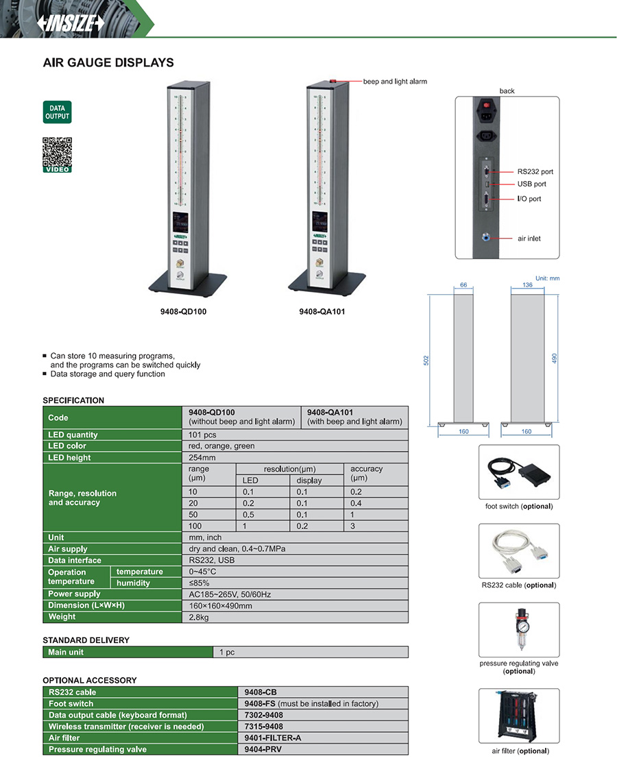 INSIZE 9408-QA101 Air Gauge Display with Alarm - photo 2