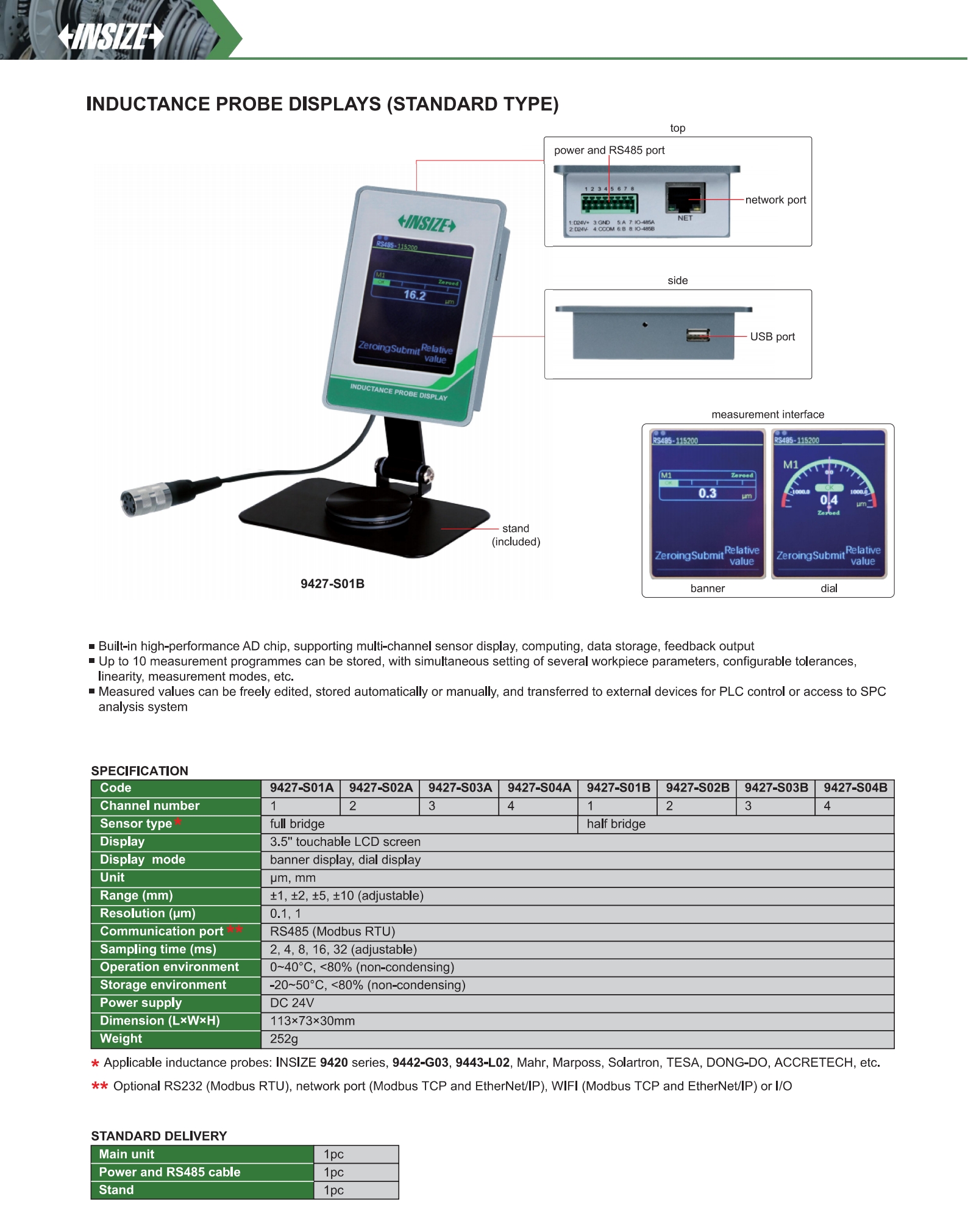INSIZE 9427-S03A Inductance Probe Display (Standard Type), 3-Channel - photo 2