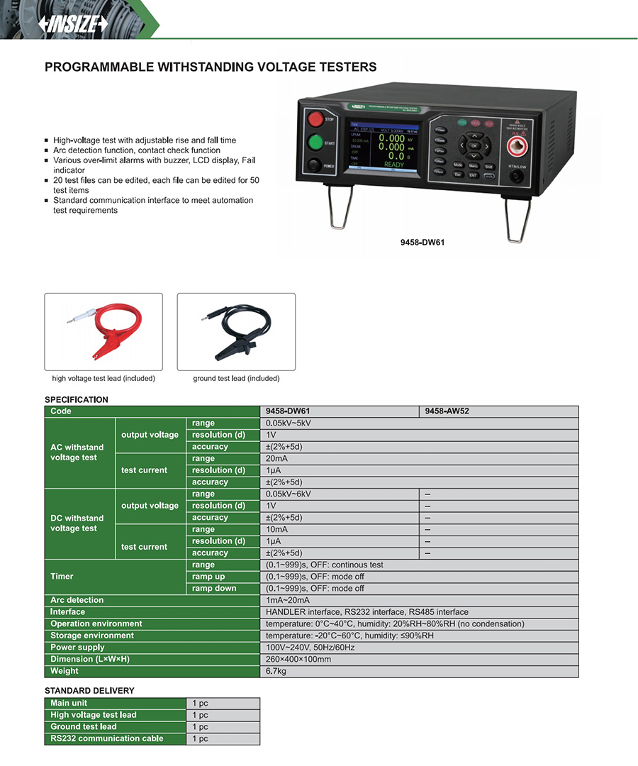 INSIZE 9458-DW61 Programmable AC/DC Withstanding Voltage Tester - photo 2