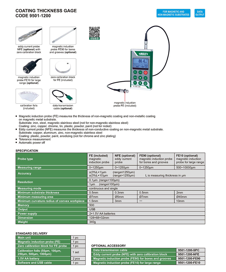 INSIZE 9501-1200 Coating Thickness Gauge 0-1250 Micron - photo 2