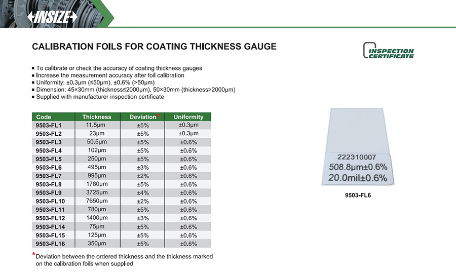 INSIZE 9503-FL11 Coating Thickness Calibration Foil 780µm - photo 2