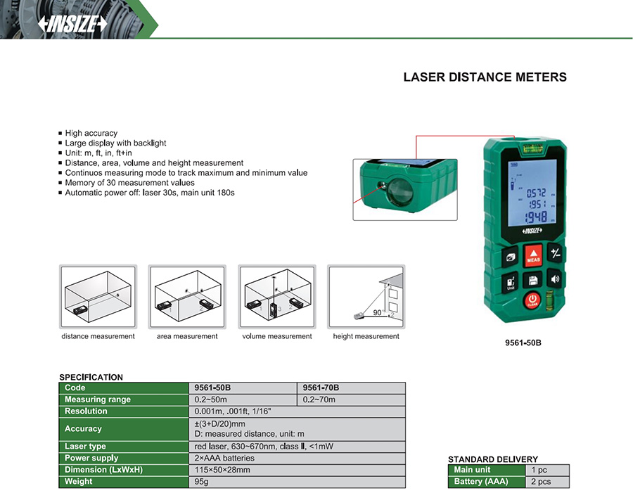 INSIZE 9561-50B Laser Distance Meter 0.2-50m - photo 2