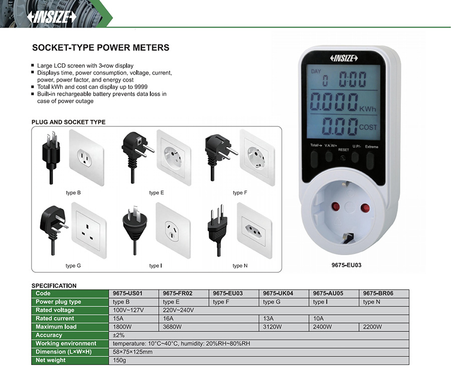 INSIZE 9675-US01 Socket-Type Power Meter (Type B Plug) - photo 2