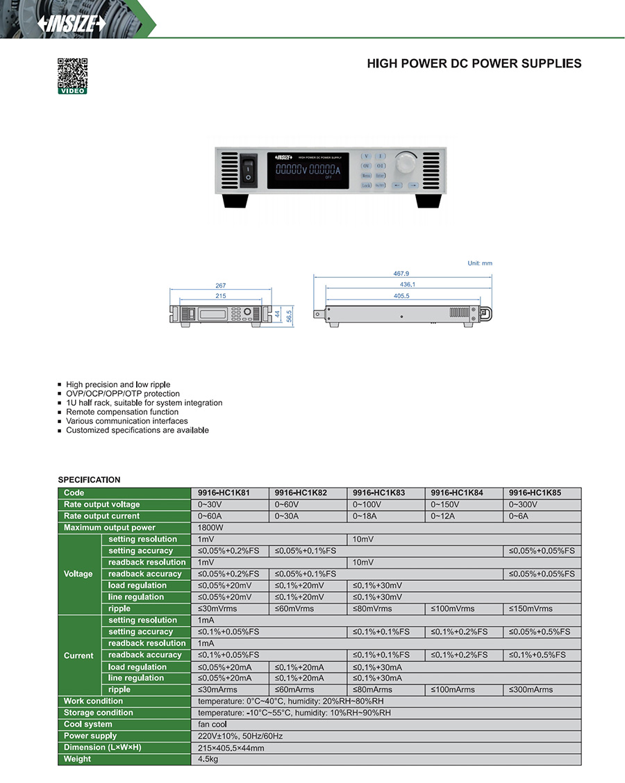 INSIZE 9916-HC1K82 High Power DC Power Supply, 0-60V / 0-30A - photo 2