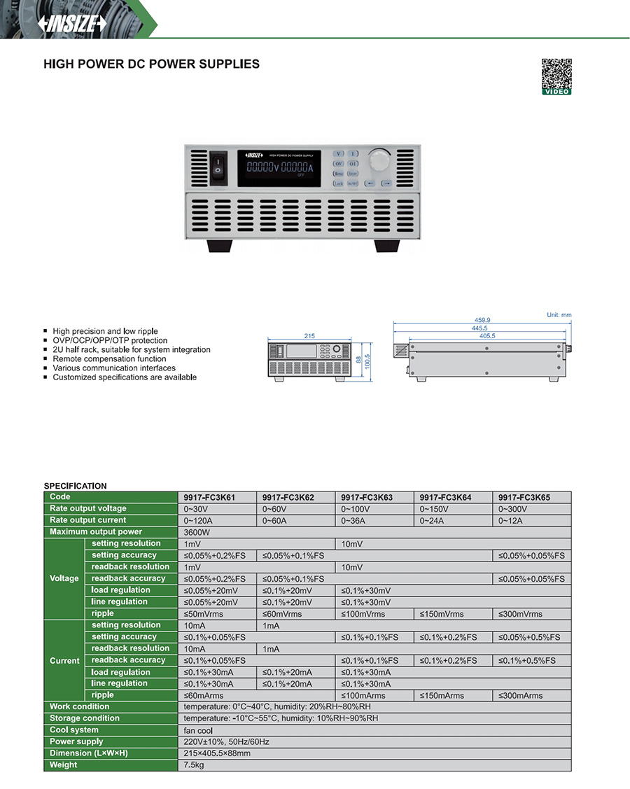 INSIZE 9917-FC3K62 High Power DC Power Supply, 0-60V / 0-60A - photo 2