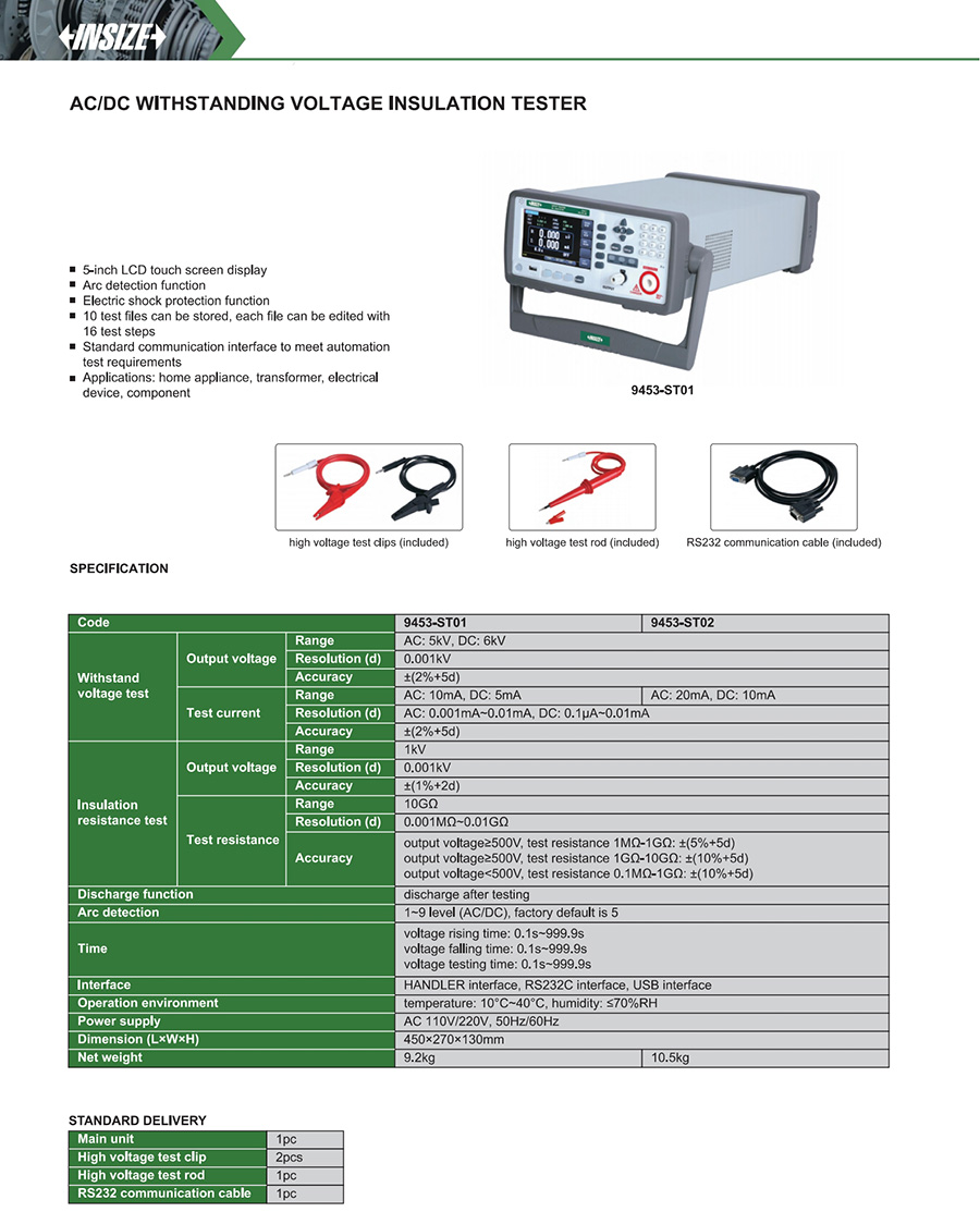 INSIZE Ac/Dc Withstanding Voltage Insulation Testers, 9453-ST02 - photo 2
