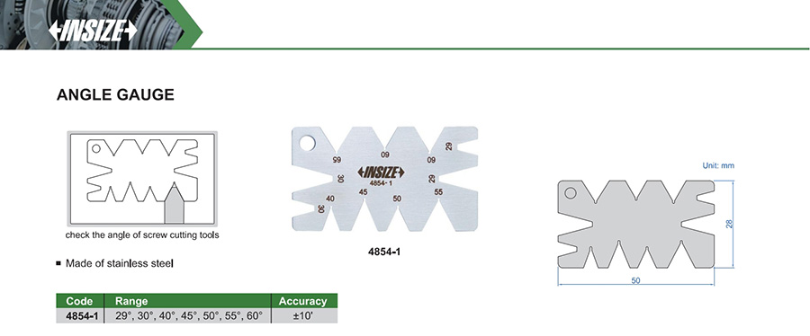 INSIZE Angle Gauge, 29°, 30°, 40°, 45°, 50°, 55°, 60°, 4854-1 - photo 2