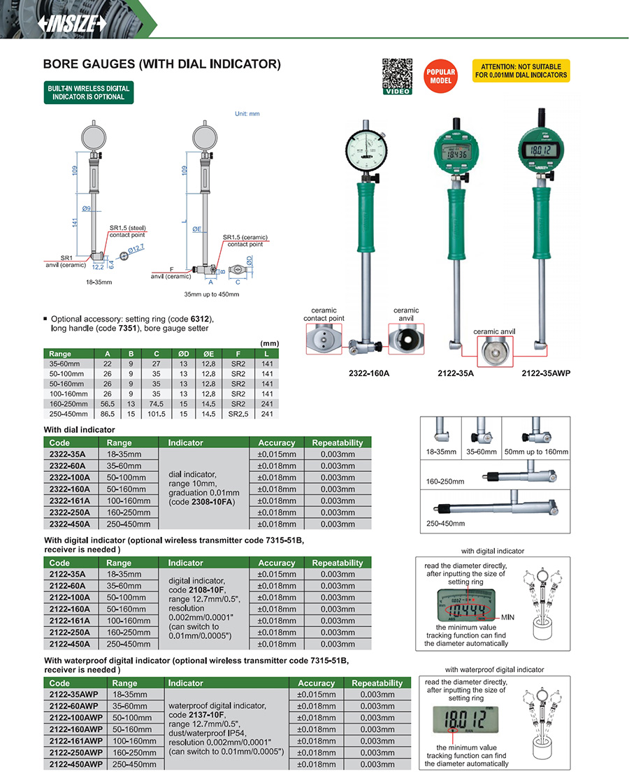INSIZE Bore Gauge With Dial Indicator 50-160mm 2322-160A - photo 2