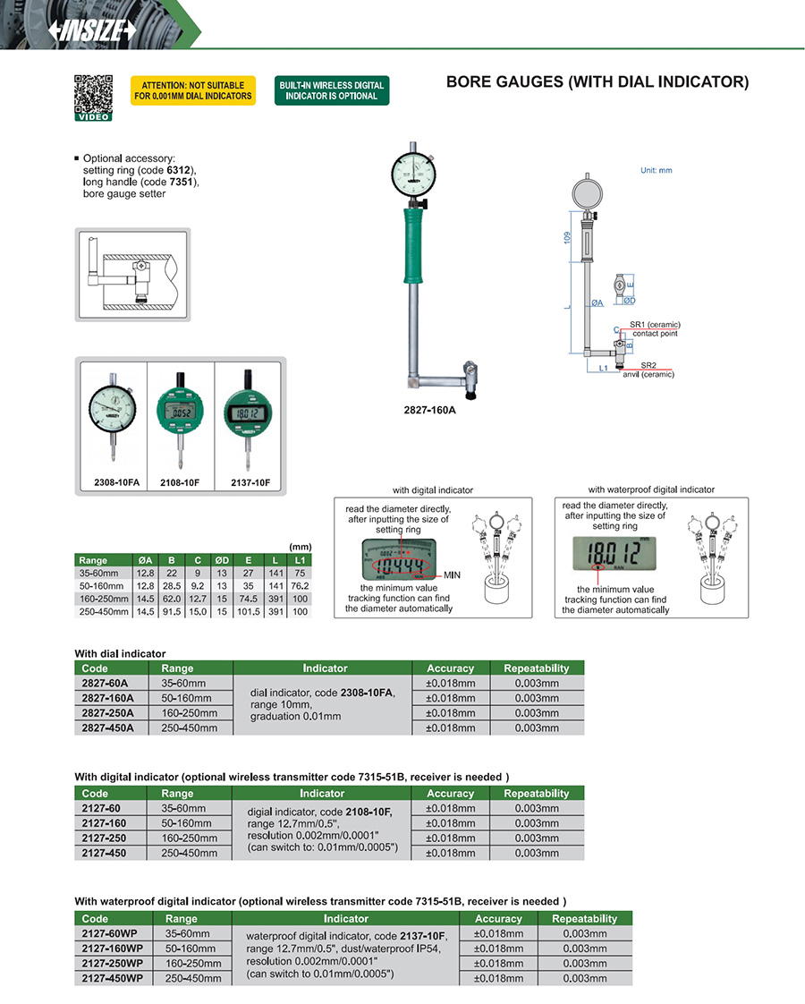 INSIZE Bore Gauge With Dial Indicator 50-160mm 2827-160A - photo 2