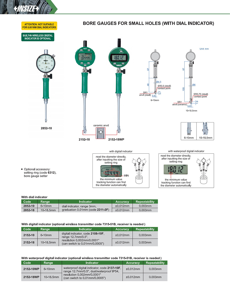 INSIZE Bore Gauge For Small Holes With Dial Indicator 10-18.5mm 2852-18 - photo 2