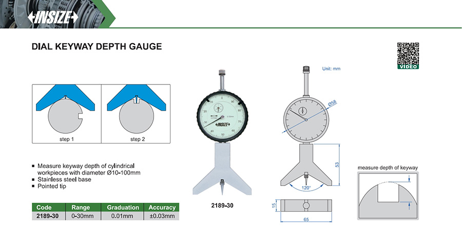 INSIZE Dial Keyway Depth Gauge 0-30mm 2189-30 - photo 2
