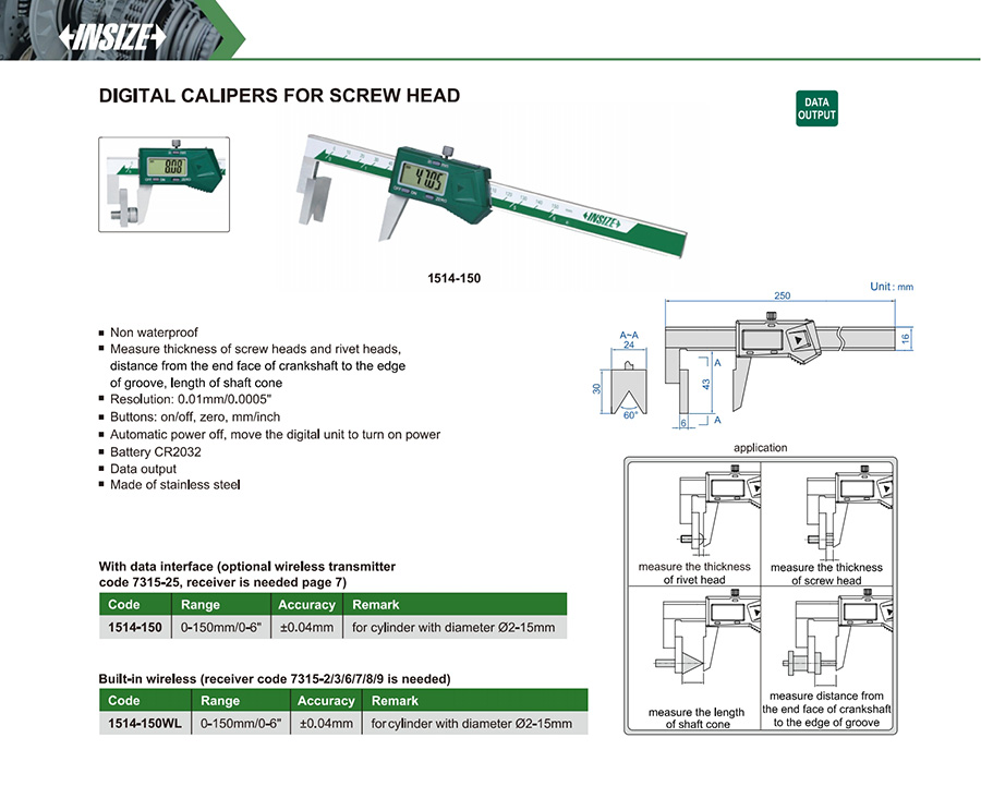 INSIZE Digital Caliper For Boring Tools, 0-150mm/0-6", 1514-150 - photo 2