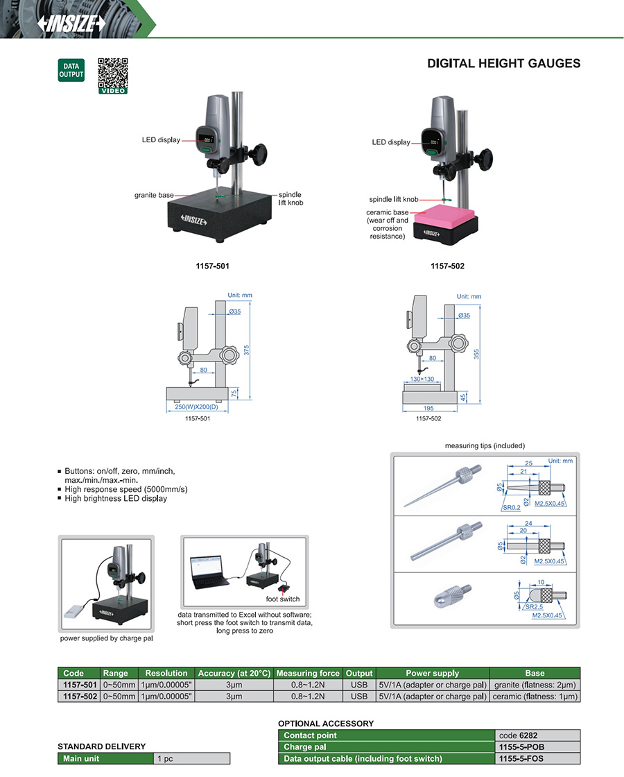 INSIZE Digital Height Gauge 0-50mm 1157-501 - photo 2