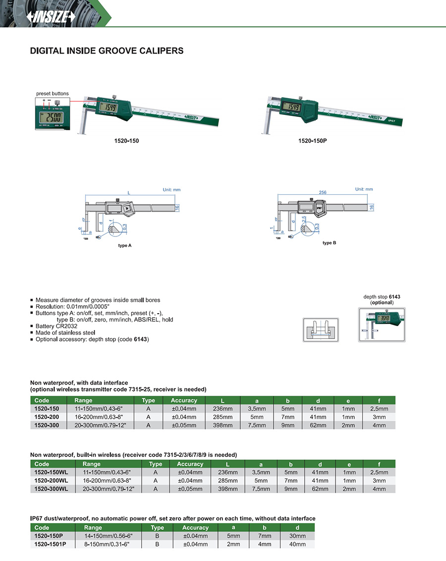 INSIZE Digital Inside Groove Calipers, 11-150mm/0.43-6", 1520-150 - photo 2