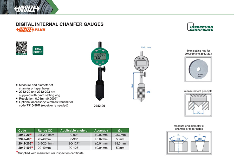 INSIZE Digital Internal Chamfer Gauge 20-40mm 2942-403 - photo 2