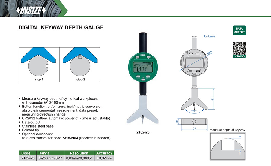 INSIZE Digital Keyway Depth Gauge 0-25.4mm/0-1" 2182-25 - photo 2
