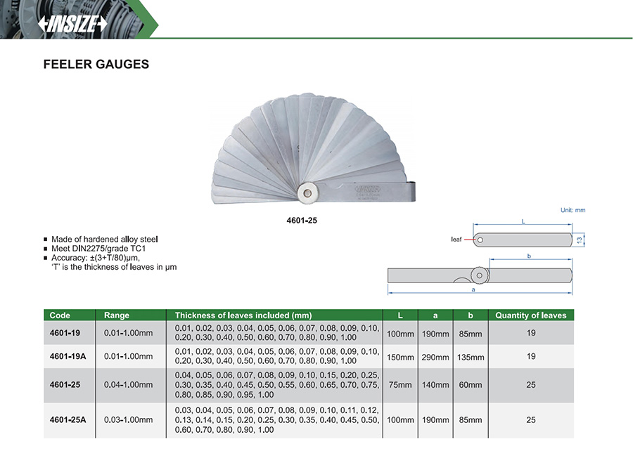 INSIZE Feeler Gauge, 0.04-1.00mm, 4601-25 - photo 2