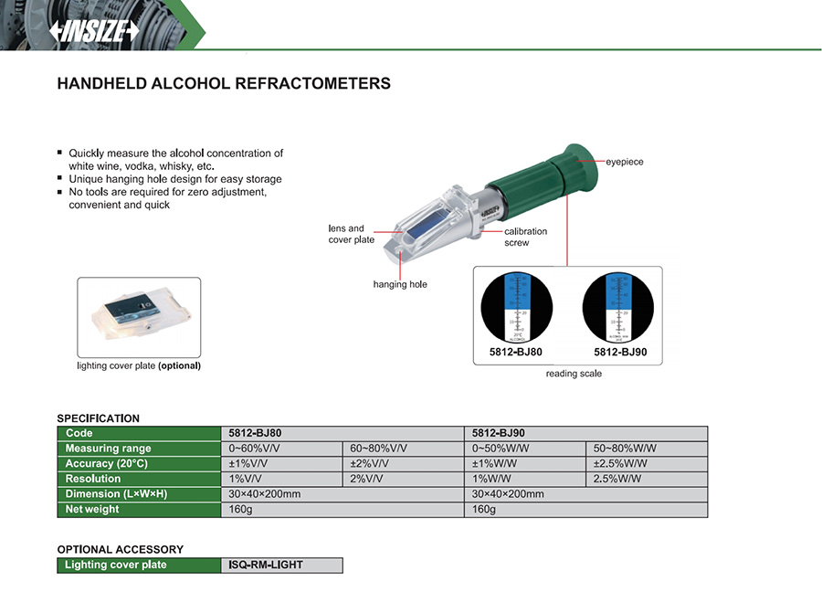 INSIZE Handheld Alcohol Refractometers, 0–80 % W/W, 5812-BJ90 - photo 2
