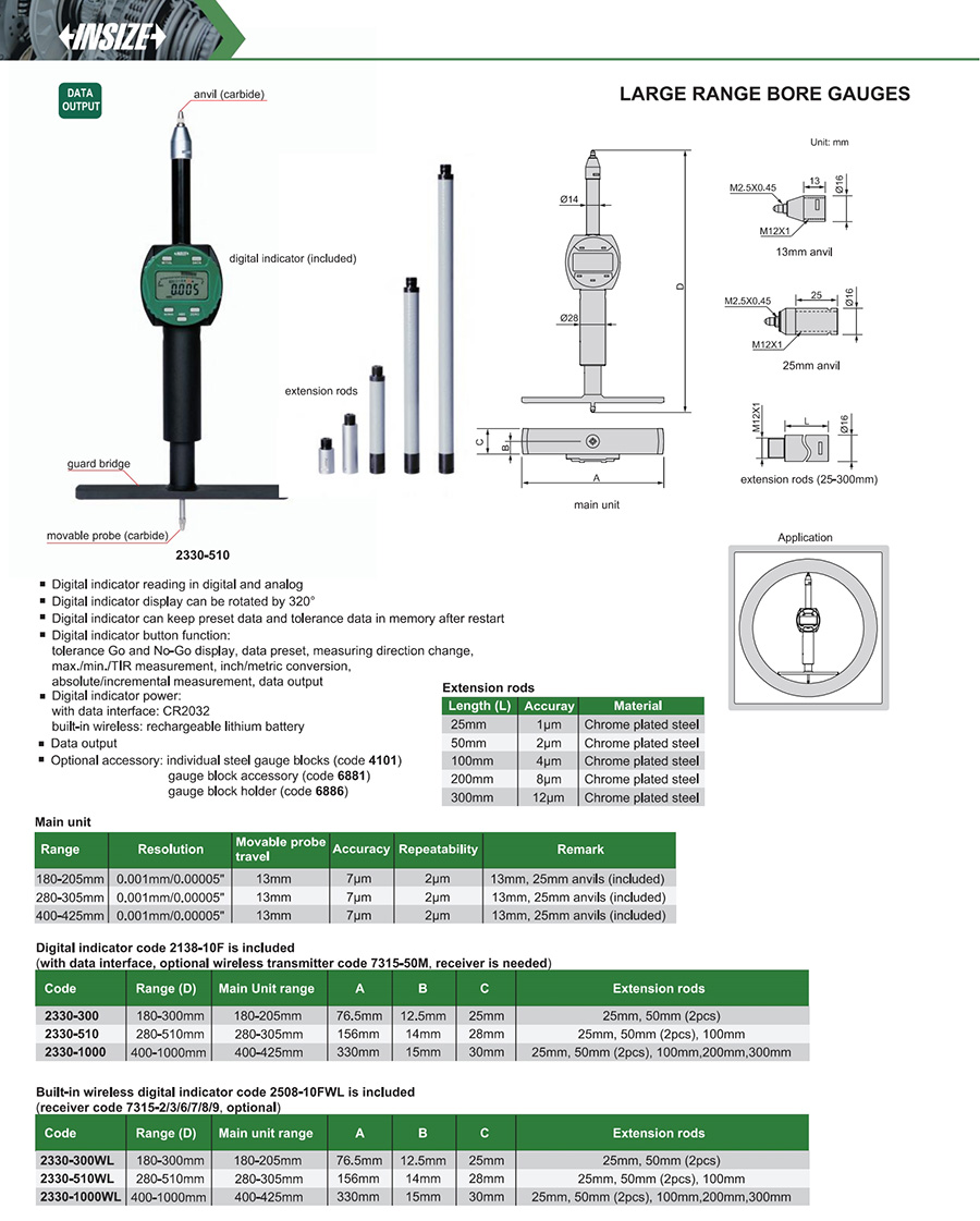 INSIZE Large Range Bore Gauge 180-300mm 2330-300 - photo 2