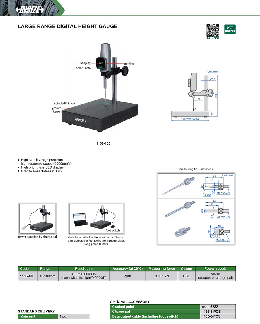 INSIZE Large Range Digital Height Gauge 0-100mm 1158-100 - photo 2