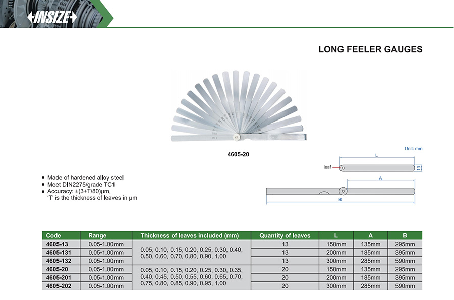 INSIZE Long Feeler Gauges, 0.05-1.00mm, 4605-20 - photo 2
