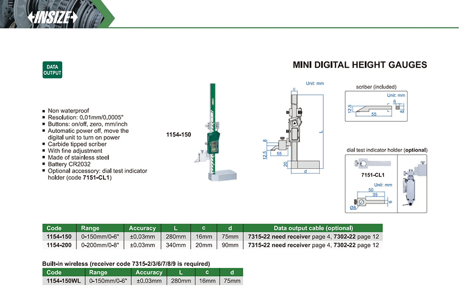 INSIZE Mini Digital Height Gauge 0-150mm/0-6" 1154-150 - photo 2