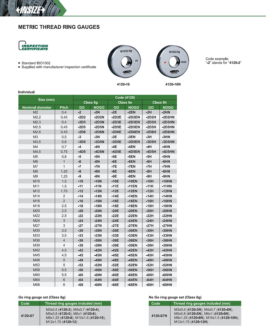INSIZE NOGO Thread Ring Gauge Set 4120-S7N - photo 2
