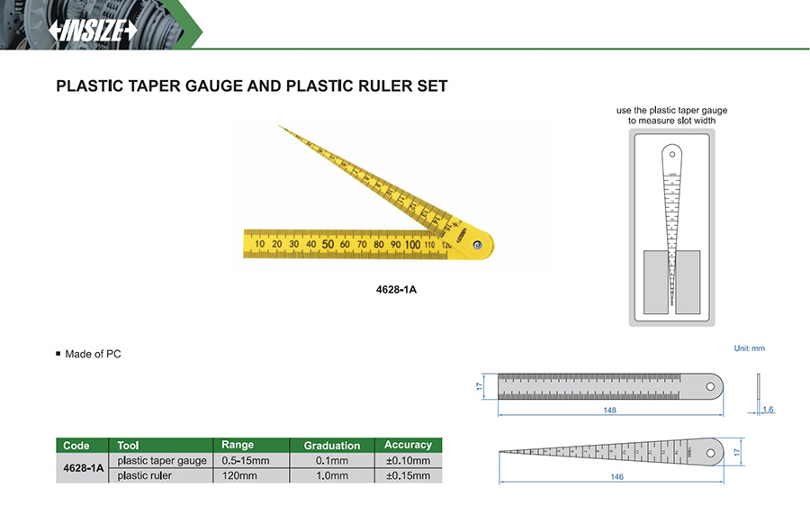 INSIZE Plastic Taper Gauge and Plastic Ruler Set 4628-1A - photo 2